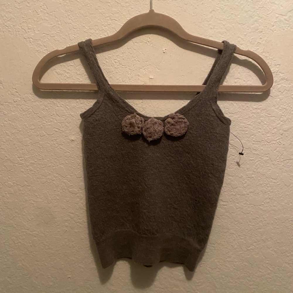 J. Crew Brown Embellished Fitted Tank Top